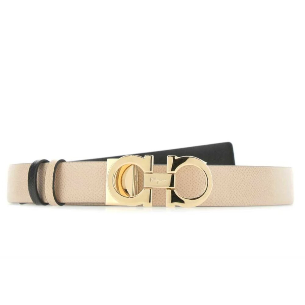 FERRAGAMO GANCINI REVERSIBLE BELT, 2 1/2 CM WIDE, DAINO & NERO, 70 CM LONG